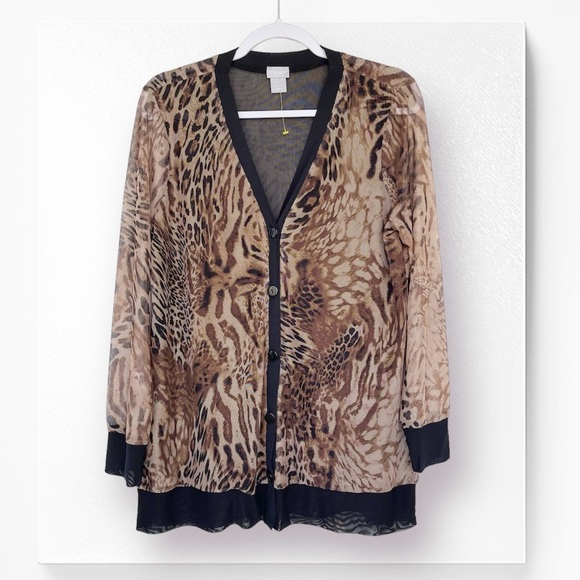 CHICO’S Animal Print Cardigan Lightweight Mesh Button Front Long Sleeve Stretch - Picture 11 of 11